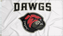 Load image into Gallery viewer, white university of montana western flag with dawgs logo for college dorm decor
