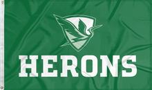 Load image into Gallery viewer, green william smith flag with herons logo for college dorm decor
