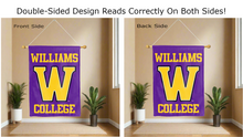Load image into Gallery viewer, williams w college logo reading correctly on both sides of purple double sided house flag
