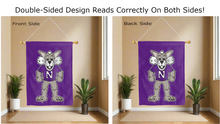 Load image into Gallery viewer, willie the wildcat logo reading correctly on both sides of northwestern university house flag
