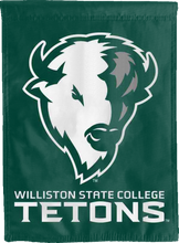 Load image into Gallery viewer, green williston state college tetons double sided house flag for game day decor
