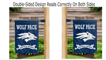 Load image into Gallery viewer, wolf pack battle born logo reading correctly on both sides of university of nevada reno garden flag
