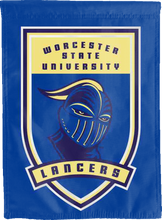 Load image into Gallery viewer, blue worcester state university double sided house flag for game day decor

