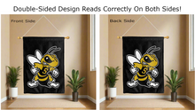 Load image into Gallery viewer, wvsu yellow jackets logo reading correctly on both sides of black double sided house flag
