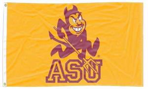 Gold 3x5 ASU Flag with ASU Sparky Sun Devil Logo and Two Metal Grommets