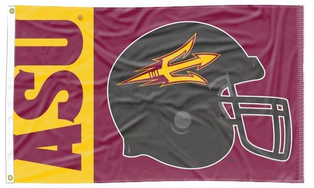 3x5 ASU Football Flag with Football Helmet Logo and Two Metal Grommets