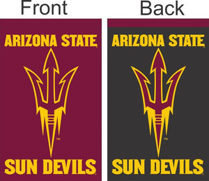 Maroon and Black Arizona State University Double Sided House Flag with Arizona State Sun Devils Pitchfork logo