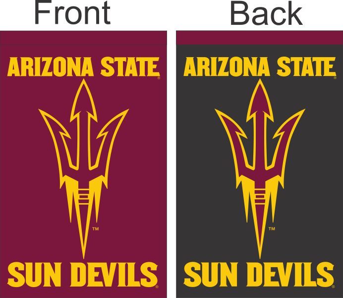 Maroon and Black Arizona State University Double Sided House Flag with Arizona State Sun Devils Pitchfork logo