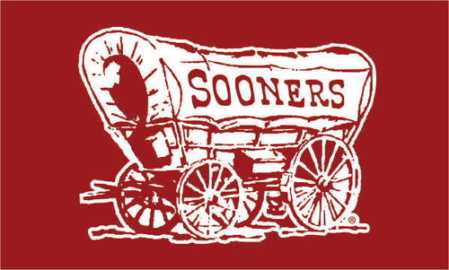 Red 3x5 Oklahoma Sooners Flag with Sooners Wagon Logo