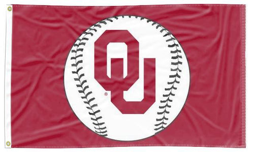 Red 3x5 University of Oklahoma Sooners Baseball Flag and Two Metal Grommets
