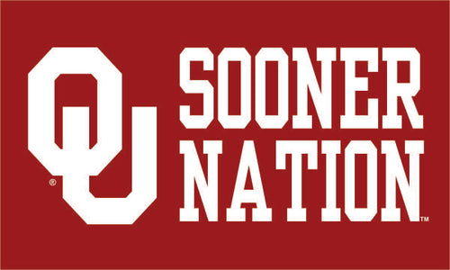 Red 3x5 University of Oklahoma Flag with OU Sooner Nation Logo