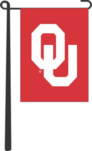 Red 13x18 University of Oklahoma Garden Flag with White OU Logo