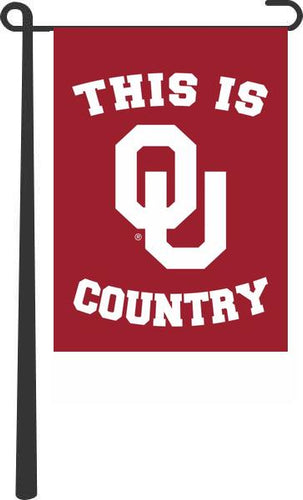 Red 13x18 University of Oklahoma Garden Flag with This Is Sooners Country Logo
