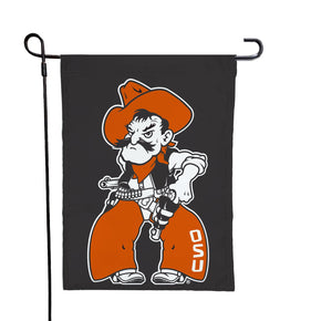 Black 13x18 Oklahoma State Garden Flag with Pistol Pete Logo
