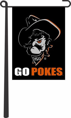 Black 13x18 Oklahoma State Garden Flag with Pistol Pete and Go Pokes Logo