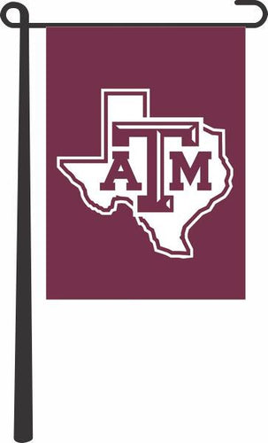 Maroon 13x18 Texas A&M Garden Flag with Texas Border and ATM Logo