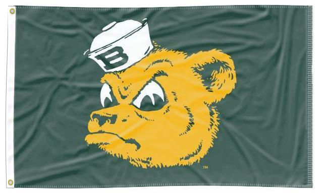 Green 3x5 Baylor Flag with Baylor Sailor Bear Logo and Two Metal Grommets