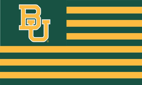 3x5 Baylor Flag with BU National Logo and Green and Gold Stripes Background