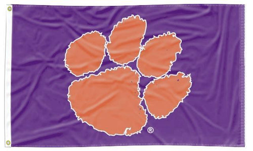 Purple 3x5 Clemson University Flag with Orange Paw and Two Metal Grommets