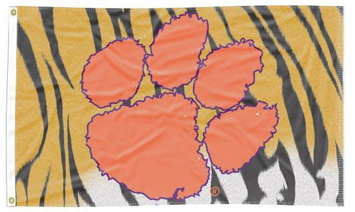 3x5 Clemson University Flag with Clemson Logo Tiger Skin Background and Two Metal Grommets