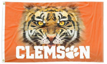 Load image into Gallery viewer, Orange 3x5 Clemson University Flag with Clemson Tiger Eyes Logo and Two Metal Grommets
