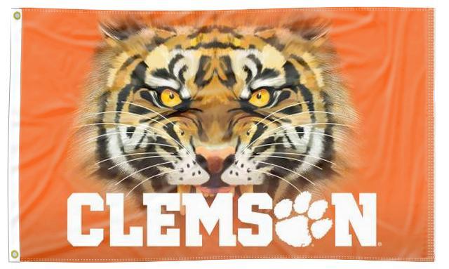 Orange 3x5 Clemson University Flag with Clemson Tiger Eyes Logo and Two Metal Grommets