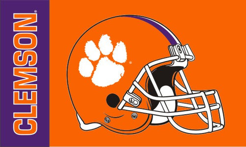Purple and Orange 3x5 Clemson University Flag with Clemson Football Helmet Logo