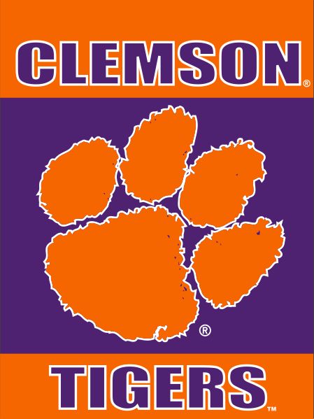 Orange and Purple 3 Panel Clemson House Flag with Clemson Tigers Logo