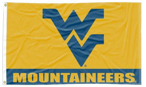 Gold and Blue 3x5 West Virginia University Flag with 2 Panel Moutaineers Logo