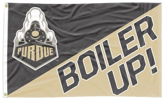 3x5 House Divided Flag Style Purdue Flag with Purdue Train and Boiler Up Logos and Two Metal Grommets