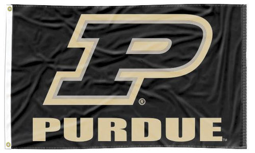 Black 3x5 Purdue Flag with P Purdue Logo and Two Metal Grommets