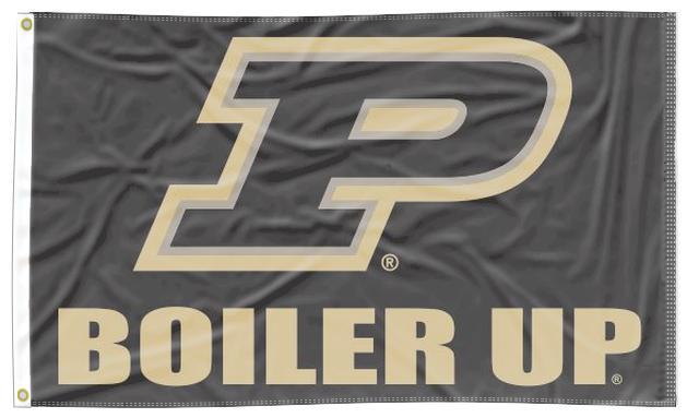 Black 3x5 Purdue Flag with Boiler Up Logo and Two Metal Grommets