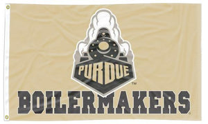 Purdue Gold 3x5 Purdue Flag with Purdue Train and Boilermakers Logo and Two Metal Grommets
