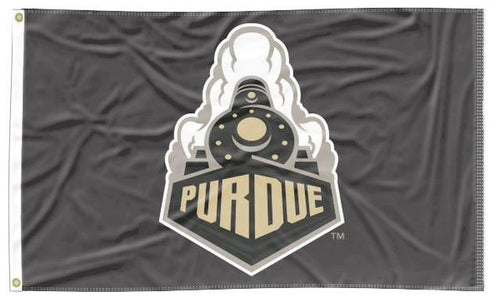 Black 3x5 Purdue Flag with Boilermakers Special Train Logo and Two Metal Grommets