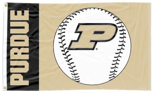 3x5 Purdue Flag with Purdue Baseball Logo and Two Metal Grommets