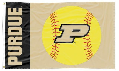 3x5 Purdue Flag with Purdue Softball Logo and Two Metal Grommets