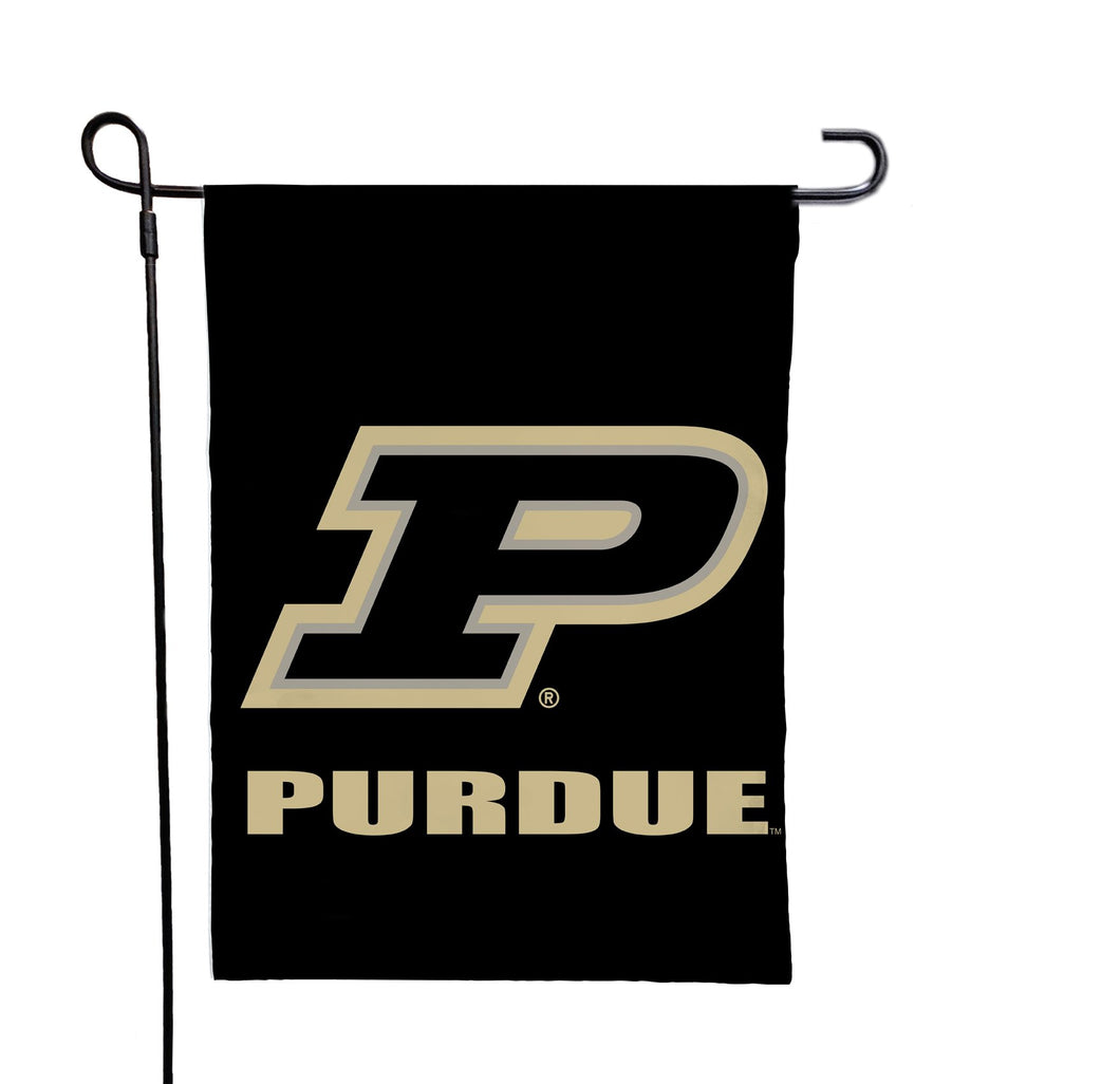 Black 13x18 Purdue Garden Flag with P Purdue Logo