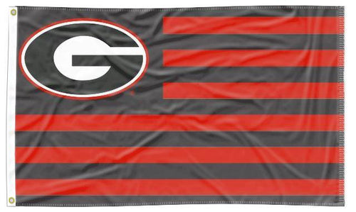 3x5 University of Georgia Bulldogs National Flag with 13 Black and Red Stripes and Two Metal Grommets