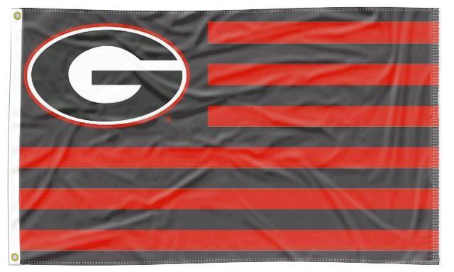 3x5 University of Georgia Bulldogs National Flag with 13 Black and Red Stripes and Two Metal Grommets