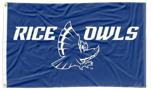 Blue 3x5 Rice University Flag with Rice Owls Logo and Two Metal Grommets