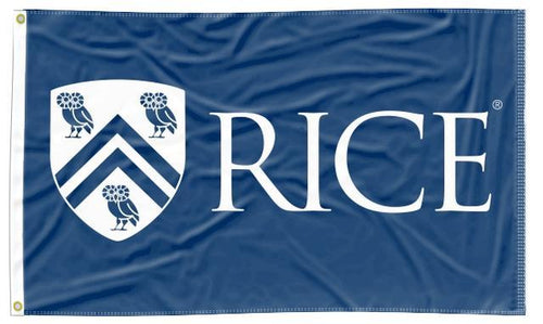 Blue 3x5 Rice University Flag with Rice Shield and Athenian Owl Logo and Two Metal Grommets