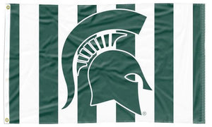 3x5 Michigan State Flag with Spartans Logo and Candy Striped Green and White Background and Two Metal Grommets