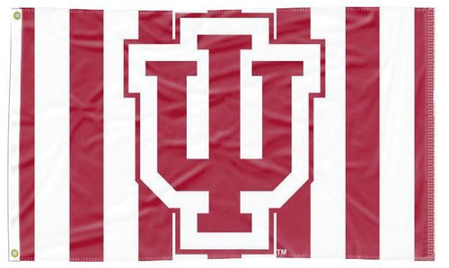 Indiana University 3x5 Flag with Candy Stripes Background and Indiana University Logo and Two Metal Grommets