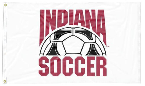 White Indiana University 3x5 Flag with Indiana Soccer Logo and Two Metal Grommets