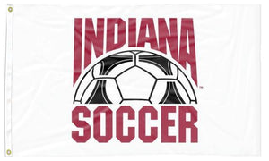 White Indiana University 3x5 Flag with Indiana Soccer Logo and Two Metal Grommets