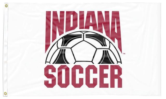 White Indiana University 3x5 Flag with Indiana Soccer Logo and Two Metal Grommets