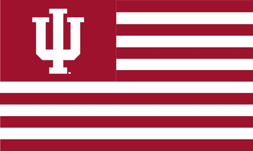3x5 Indiana University Flag with Indiana University Logo and Red and White Stripes Background
