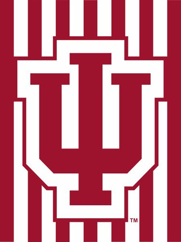 Indiana University House Flag with Indiana University Logo and Red and White Candy Stripes Background