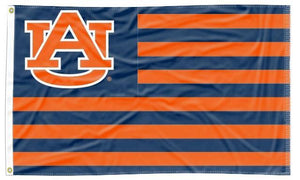 Auburn University 3x5 Flag with AU Logo and Blue Orange Stripes and Two Metal Grommets