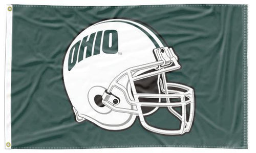 Green 3x5 Ohio University Flag with Football Helmet Logo and Two Metal Grommets